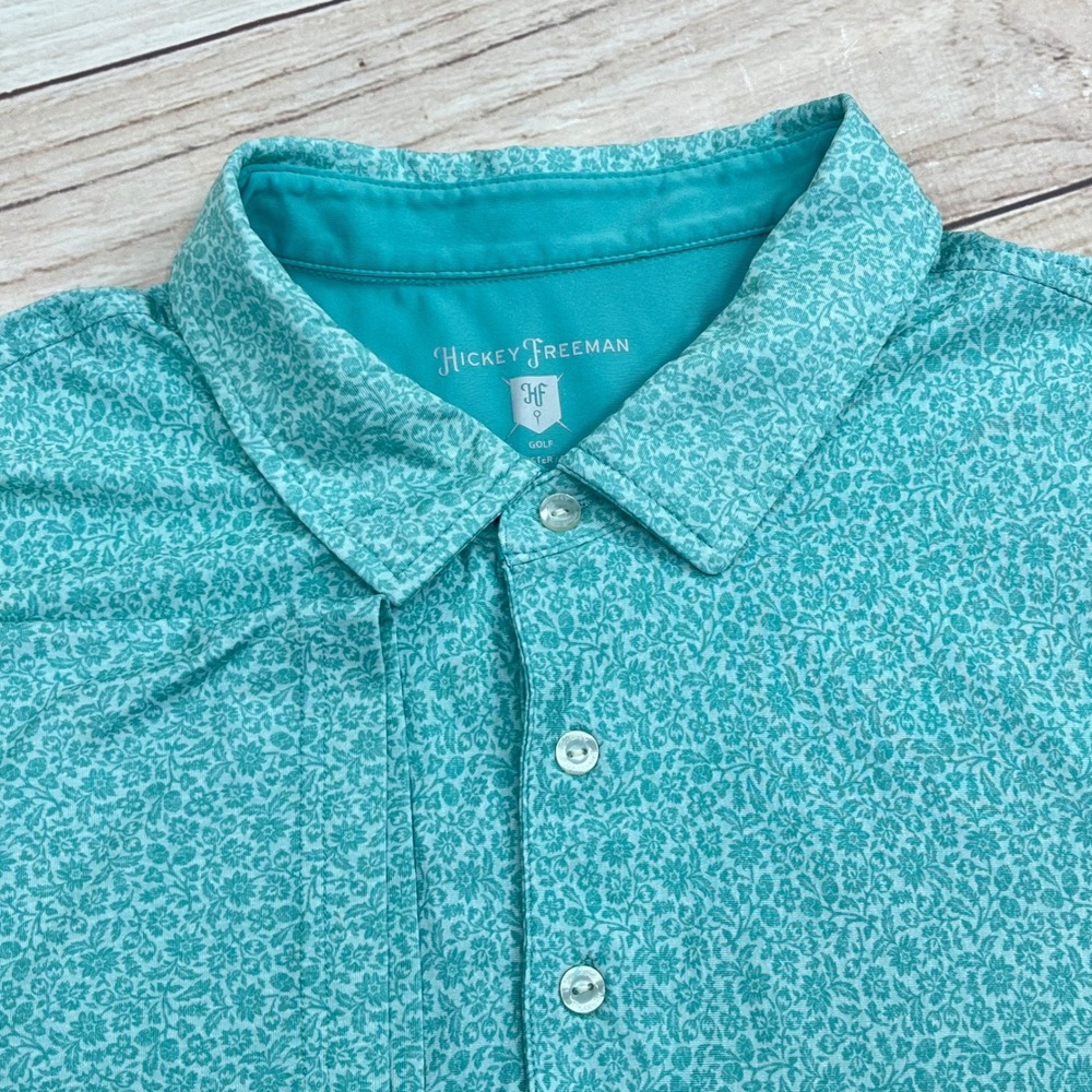 Hickey Freeman Golf Mens‎ Polo Shirt Aqua Floral Print Short Sleeve Size XL
